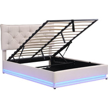 Load image into Gallery viewer, Full Size Upholstered Bed with Hydraulic Storage System and LED Light, Modern Platform Bed with Button-tufted Design Headboard, Beige