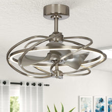 Carregar imagem no visualizador da galeria, 27" Bucholz Industrial DC Motor Brushed Nickel Downrod Mount Reversible Ceiling Fan with Lighting and Remote Control