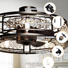 Carregar imagem no visualizador da galeria, 27" Wright Modern DC Motor Downrod Mount Reversible Crystal Ceiling Fan with Lighting and Remote Control