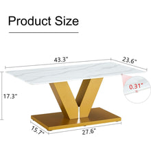 Carregar imagem no visualizador da galeria, Modern minimalist coffee table. Tempered glass with stickers tabletop,golden MDF pillars. Suitable for living room and dining room