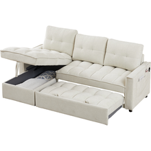 Carregar imagem no visualizador da galeria, 78.75" Reclining Sofa, Pull-Out Sofa Bed with USB and tape-c charging ports, L-Shaped Sectional Sofa with Reclining Storage and Arm Side Organizer Pocket Features, Living Room Comfort Sofa