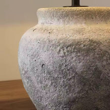 Carregar imagem no visualizador da galeria, Nogy Wabi-Sabi Ceramic Table Lamp – Rustic Stone Texture with Linen Shade