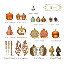 Carregar imagem no visualizador da galeria, Fall Harvest Christmas Tree Ornaments Set, 40-Piece Autumn Woodland Ornaments