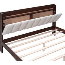 Carregar imagem no visualizador da galeria, 3-Pieces Bedroom Sets,Queen Size Wood Platform Bed and Two Nightstands,Storage Platform bed with USB and LED Lights-Walnut+Beige