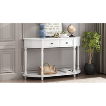 Load image into Gallery viewer, Retro Circular Curved Design Console Table with Open Style Shelf Solid Wooden Frame and Legs Two Top Drawers (White