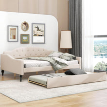 Carregar imagem no visualizador da galeria, Full Size Upholstered Tufted Daybed with Twin Size Trundle, Beige
