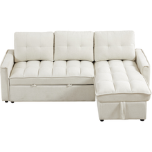 Carregar imagem no visualizador da galeria, 78.75" Reclining Sofa, Pull-Out Sofa Bed with USB and tape-c charging ports, L-Shaped Sectional Sofa with Reclining Storage and Arm Side Organizer Pocket Features, Living Room Comfort Sofa