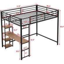 Carregar imagem no visualizador da galeria, Full Size Metal Loft Bed with Built-in Desk and Storage Shelves, Black