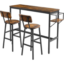 Load image into Gallery viewer, Bar Table Set with wine bottle storage rack. Rustic Brown, 47.24" L x 15.75" W x 35.43" H.
