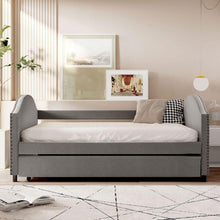 Carregar imagem no visualizador da galeria, Full size Upholstered Daybed with Twin Size Trundle, Wood Slat Support, Gray(OLD SKU :LP000118AAE)