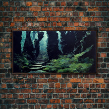 Cargar imagen en el visor de la galería, Fantasy Forest with Temple Steps, Wall Decor, Ready To Hang Framed Canvas Print, Oversize Wall Art