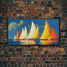 Load image into Gallery viewer, Art Deco Sailboats, Sailing Art, Sailing on the open sea, Wall Decor, Ready To Hang Framed Canvas Print, Oversize Wall Art
