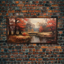 Carregar imagem no visualizador da galeria, Fall Decor Framed Canvas Print | Trees With Falling Leaves | Fall Wedding Decor | Fall Home Decor | Fall Wall Decor | Rustic Fall Decor