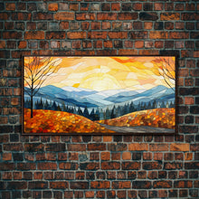 Load image into Gallery viewer, Beautiful Fall Decor Centerpiece Framed Canvas Print, Autumn Decor, Fall Wall Art, Above Mantle Wall Art, Stained Glass Style