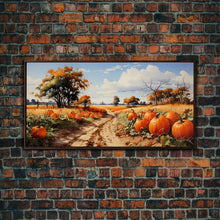Cargar imagen en el visor de la galería, Fall Wall Art, Pumpkin Decor, Nature Wall Art, Canvas Print, Wall Hanging, Panoramic Art, Farmhouse Art, Country Home Decor, Kitchen Prints