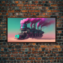 Carregar imagem no visualizador da galeria, Futuristic Steampunk / Cyberpunk Mashup Art, Steampunk Riverboat In A Desert, Framed Canvas Print, Scifi Wildwest Decor
