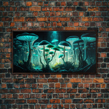 Carregar imagem no visualizador da galeria, The Forest Floor, Framed Canvas Print, Glowing Mushrooms, Bioluminescent Mushroom Art, Color fantasy wall art