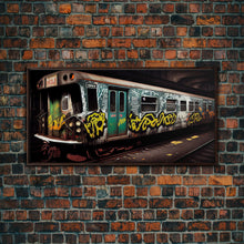 Carregar imagem no visualizador da galeria, Graffiti Subway Car - Cool Wall Art -Framed Canvas Print - Unique Wall Decor - Framed Art - Train Car With Graffiti