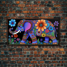 Load image into Gallery viewer, Elephant Art, Wall Art, Framed Canvas Print, Canvas Art, Indian Style Abstract Elephant With Flowers