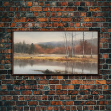 Carregar imagem no visualizador da galeria, Autumn Landscape Wall Decor, Creek Wall Art, Nature Painting Wall Decor, Panoramic Wall Decor, Canvas Print, Wall Art, Framed Canvas Art