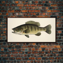 Carregar imagem no visualizador da galeria, Bass Fish Wall Decor, Animal Wall Art, Nature Wall Art, Minimalist Art, Panoramic Wall Decor, Canvas Print, Wall Art, Framed Canvas Art