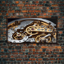 Load image into Gallery viewer, Clock Wall Decor, Watch Mechanism Wall Art, Watch Gears Wall Art, Panoramic Wall Decor, Canvas Print, Wall Art, Framed Canvas Art