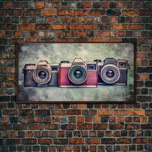 Carregar imagem no visualizador da galeria, Film Camera Wall Decor, Retro Camera Wall Art, Red Camera, Photography Art, Panoramic Wall Decor, Canvas Print, Wall Art, Framed Canvas Art
