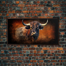 Carregar imagem no visualizador da galeria, Bull Wall Decor, Animal Wall Art, Western Wall Art, Nature Wall Decor, Panoramic Wall Decor, Canvas Print, Wall Art, Framed Canvas Art