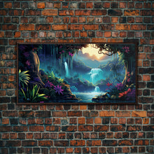 Carregar imagem no visualizador da galeria, Fantasy Forest Wall Art, Waterfalls, Forest Wall Art, Trees Wall Print, Panoramic Art, Wall Art, Canvas Art, Landscape Art, Gaming Wall Art