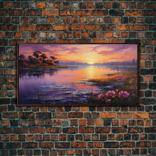 Load image into Gallery viewer, Beautiful Lake At Sunset, Framed Canvas Print, Landscape Oil Painting Print, Lakehouse Art, Lake Art, Lake House Decor, Nature Art