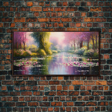 Cargar imagen en el visor de la galería, Fantasy Art, Lake Wall Print, Water Lilies Wall Art, Trees Wall Art, Panoramic Art, Wall Art, Canvas Art, Landscape Art, Long Wall Art