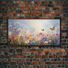 Carregar imagem no visualizador da galeria, Butterflies Wall Art, Wildflower Meadow, Panoramic Art, Wall Art, Canvas Art, Landscape Art, Spring Meadow Print, Wife Gift, Boho Wall Art