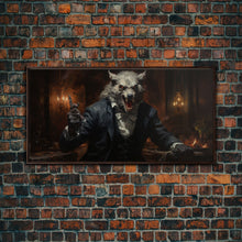 Load image into Gallery viewer, The Victorian Gentleman Werewolf, Halloween Art Print, Framed Canvas Art, Halloween Poster Print, Victorian Dark Academia Oil Painting