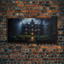 Load image into Gallery viewer, The Haunted House, Spooky Halloween Art, Haunted Victorian Mansion Framed Canvas Print, Horror Prints