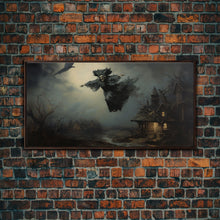 Cargar imagen en el visor de la galería, Cool Witch Art, The Flying Witch, Framed Canvas Print, Halloween Wall Art, Horror Prints, Halloween Decoration, Witch Print, Witchy Art
