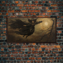 Cargar imagen en el visor de la galería, Cool Witch Art, The Flying Witch, Framed Canvas Print, Halloween Wall Art, Horror Prints, Halloween Decoration, Witch Print, Halloween Witch