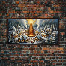 Carregar imagem no visualizador da galeria, Abstract Christmas Village Centerpiece Wall Art | Framed Canvas Print | Christmas Oil Painting Winter Wonderland | Retro Farmhouse Christmas