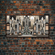 Load image into Gallery viewer, Art Deco Pattern Christmas Village - Framed Canvas Print - Retro Xmas Art - Christmas Decor - Christmas Wall Art - Christmas Art