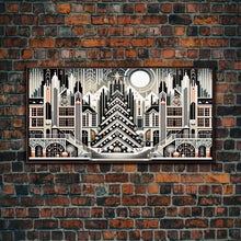 Load image into Gallery viewer, Art Deco Pattern Christmas Village - Framed Canvas Print - Retro Xmas Art - Christmas Decor - Christmas Wall Art - Christmas Art - Art Deco