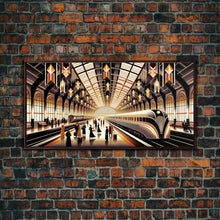 Load image into Gallery viewer, Art Deco Train Station - Retro Decor - Framed Canvas Print - Subway Art - Art Deco Pattern - Unique Retro Wall Art - Gift For Him
