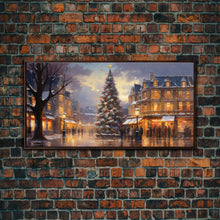 Cargar imagen en el visor de la galería, Christmas Tree In The Town Square - Winter Wonderland Canvas Print - Christmas Village - Christmas Decor - Winter Centerpiece
