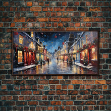 Cargar imagen en el visor de la galería, Christmas Wall Art - Framed Canvas Print - Winter Wonderland Victorian Village Decorated for Christmas - Christmas Canvas Wall Art