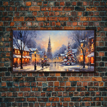 Cargar imagen en el visor de la galería, Christmas Centerpiece Wall Art - Framed Canvas Print - Winter Wonderland Victorian Village Decorated for Christmas Canvas Wall Art