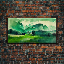 Load image into Gallery viewer, Emerald Green Watercolor Landscape Abstract, ready to hang canvas print wall art, framed canvas wall art