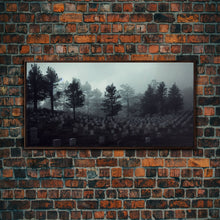 Load image into Gallery viewer, Creepy Haunted Cemetery, Spooky Halloween Art, Graveyard, ready to hang canvas print wall art, Black And White Art, Halloween Decor
