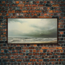 Load image into Gallery viewer, Beach Wall Art, Framed Canvas Print, Newport Beach Art, Beach House Decor, Drab and Moody / Subdued Wall Art, A Stormy Day