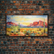 Load image into Gallery viewer, Boho Whimsical Wall Art, Pastel Desert Print, Framed Canvas Art, Unique Wall Art, Minimalist MCM Style Wall Art, Landscape Painting