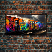 Load image into Gallery viewer, Box car graffiti art, wall decor, train box car, ready to hang canvas print wall art, rainbow train wall art