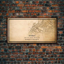 Load image into Gallery viewer, Dubai UAE map print poster or framed canvas, Dubai map print poster canvas, Dubai city map print poster canvas, Vintage Travel Art