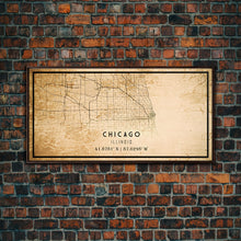 Load image into Gallery viewer, Distressed Chicago map print poster or framed canvas, Illinois road map print poster canvas, Chicago city map print poster canvas